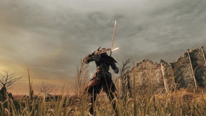 Dark Souls II video game screenshot with armor and sword