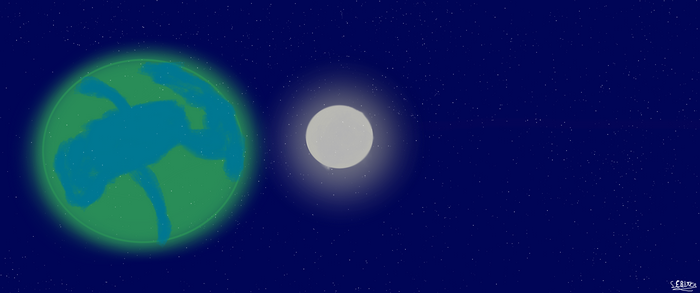 Earth and Moon in starry space