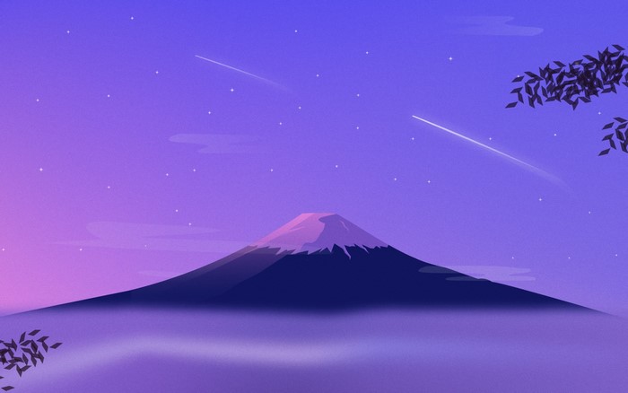Minimalist digital art of Mount Fuji under a starry sky