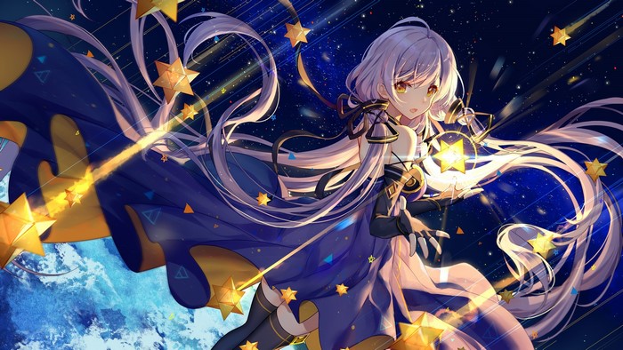 Anime girl with purple hair and stars