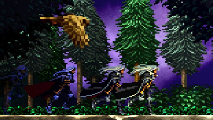 Castlevania pixel art with characters and eagle