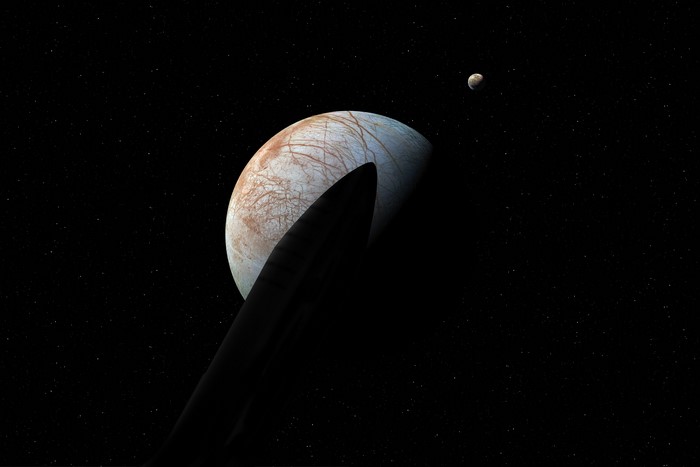 Europa and a moon in space