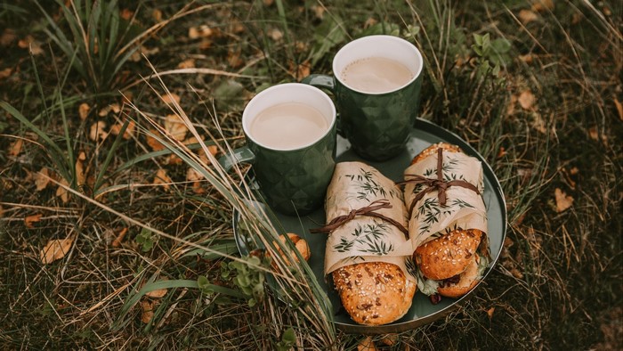 Picnic with coffee and sandwiches outdoors