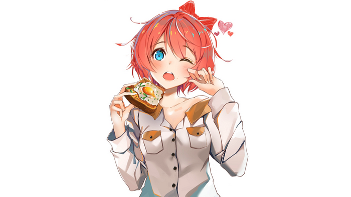 Sayori from Doki Doki Literature Club eating toast with fried egg