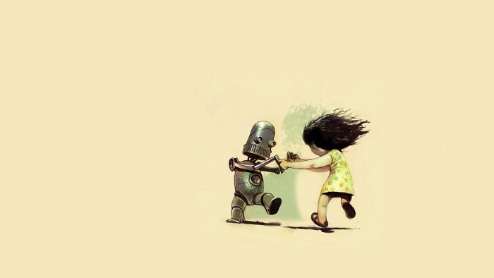 A girl and a robot dancing
