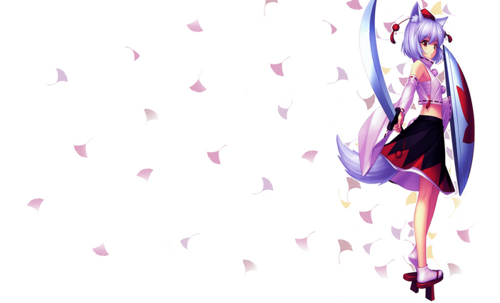 Inubashiri Momiji from Touhou holding a sword and shield