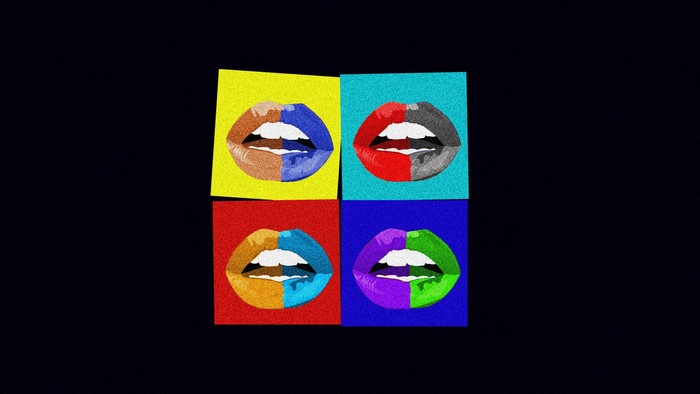 Pop art collage of colorful lips on black background