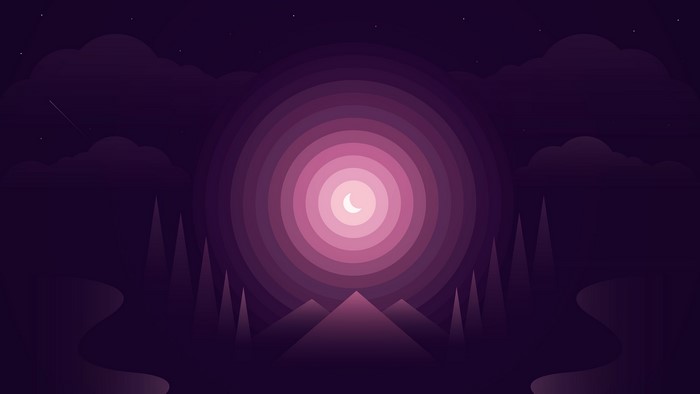 Abstract Nightscape with Moon and Mountains
