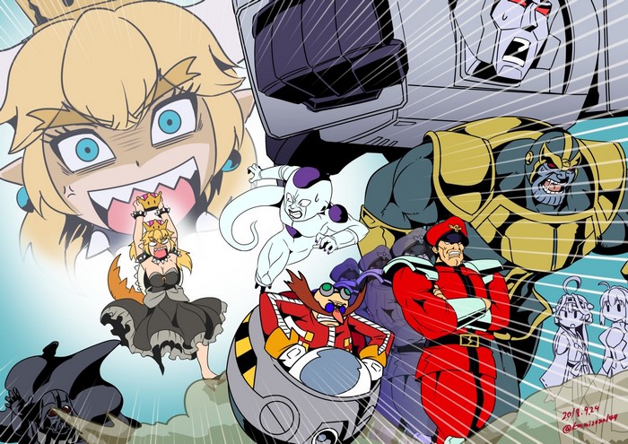 Bowsette, Frieza, Thanos, Megatron, and Dr. Robotnik crossover