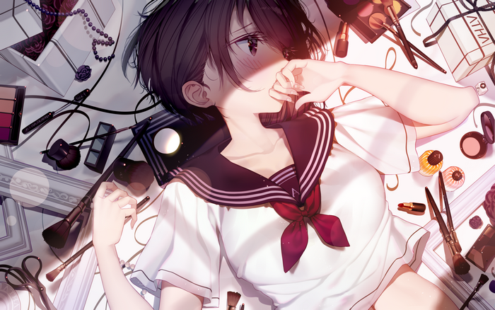 Anime girl with short hair and makeup