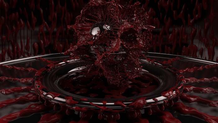 Red liquid splatter abstract 3D render