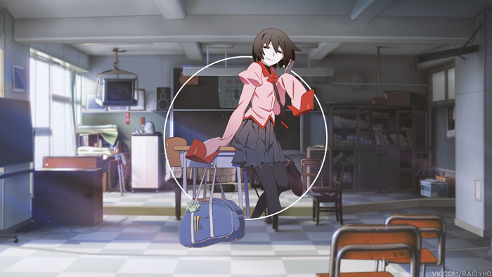 Oshino Ougi from Monogatari Series in classroom