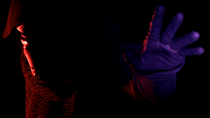 Kylo Ren from Star Wars with red and purple lighting