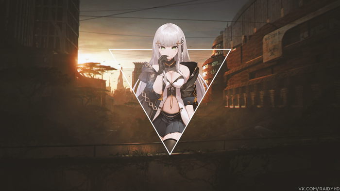 Anime girl with green eyes in a triangle