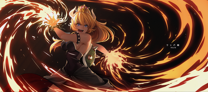 Bowsette from Mario series casting fire magic