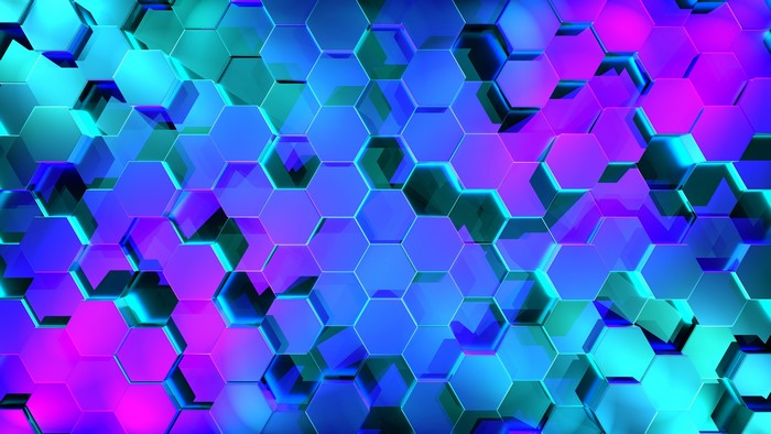 Abstract 3D Hexagon Geometry in Blue and Cyan