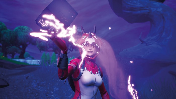 Fortnite character with lightning and a cube