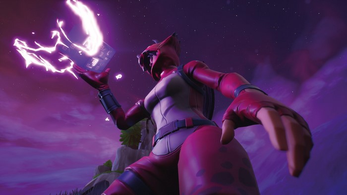 Lynx from Fortnite holding a glowing cube