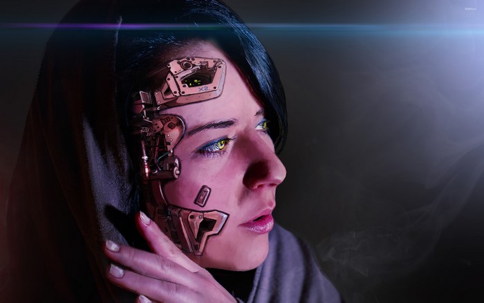 Cyborg woman with robotic implants