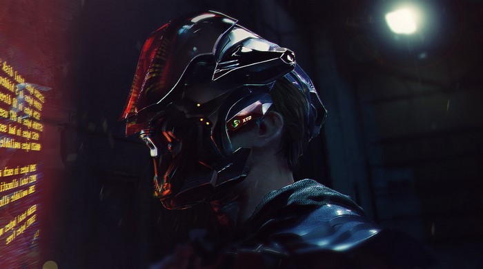 Klaus Wittmann in futuristic cyberpunk helmet