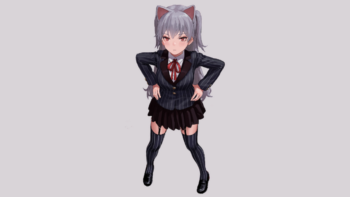 Anime girl with cat ears and school uniform