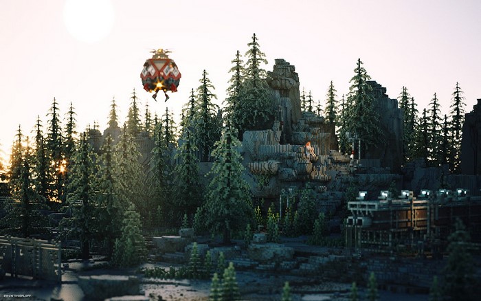 Digital art landscape with trees and a drone