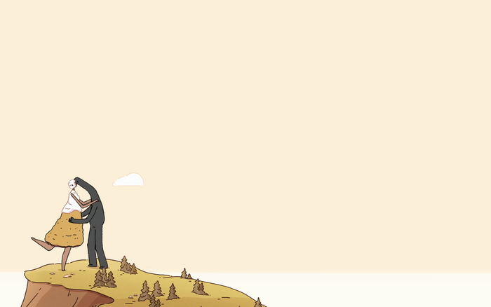 Hilda and a giant embracing on a cliff