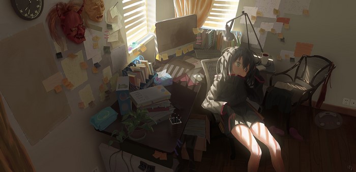 Anime girl in a messy room from Gamers!
