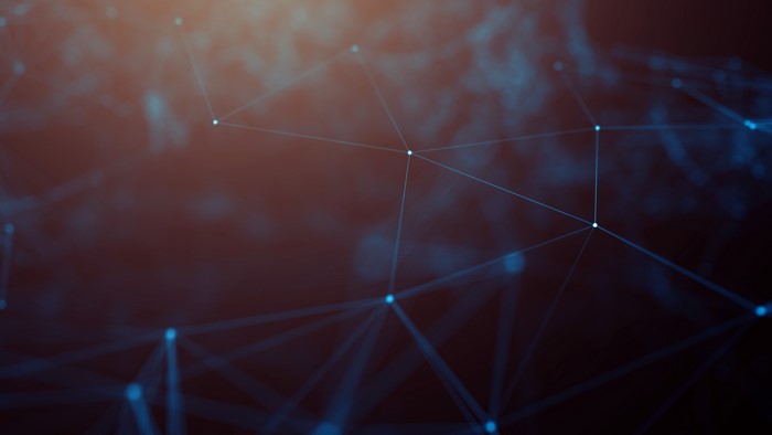 Abstract network of blue lines and nodes
