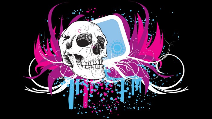 Skull with Pink and Blue Abstract Design