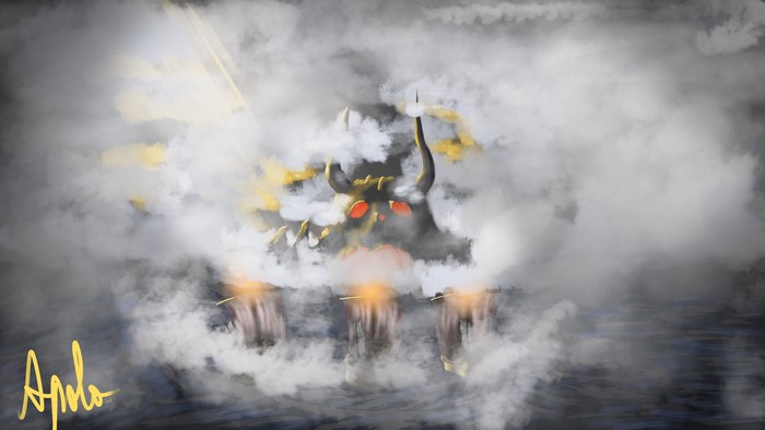 Demon from One Piece emerging from smoke