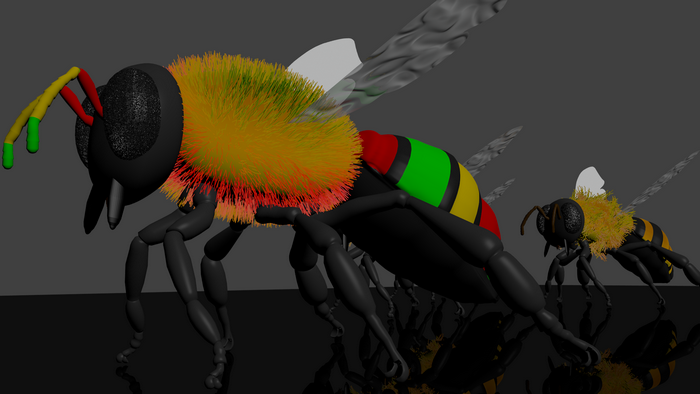 3D rendered bees with reggae colors