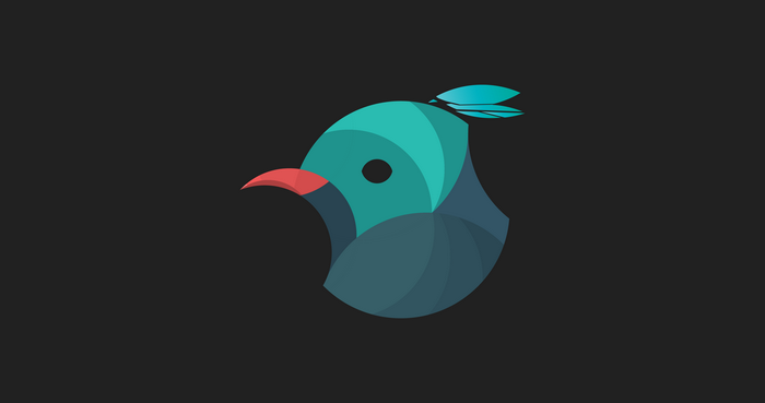 Abstract bird logo with cyan and red beak