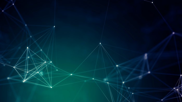 Abstract digital art with geometric lines and nodes