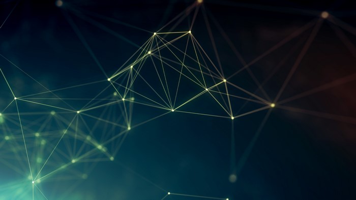 Abstract digital art with geometric network lines