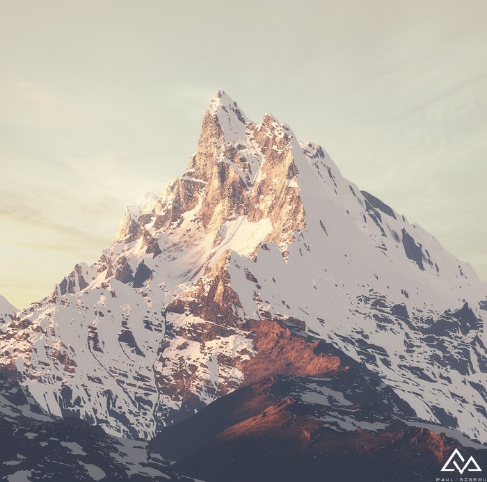 Snow-covered mountain peak artwork by Paul Sireau