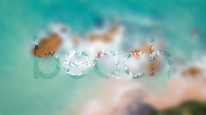 The word "beach" formed by ocean waves and sand