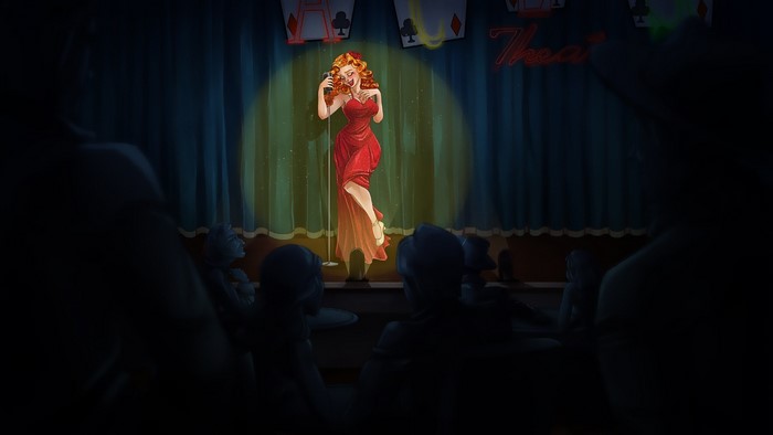 Singer in Red Dress on Stage with Audience