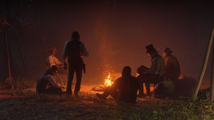 Red Dead Redemption 2 characters around a campfire