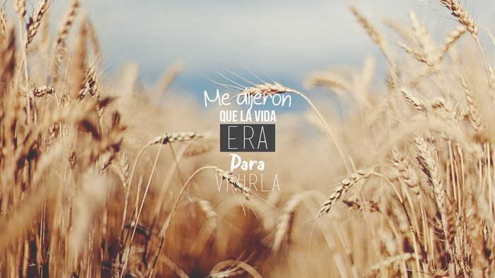 Wheat field with Spanish text "Me dijeron que la vida era para vivirla"