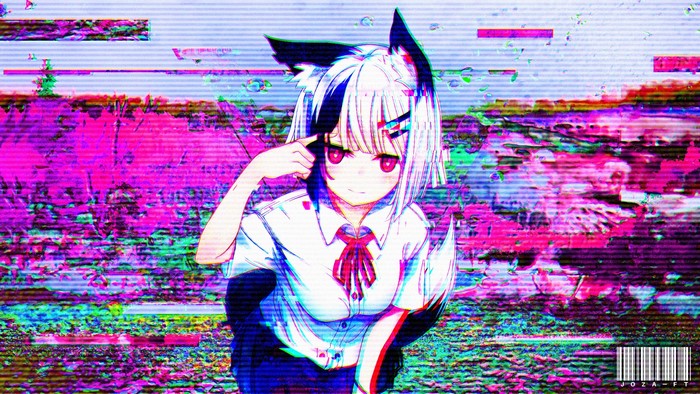 Anime cat girl with glitch art effect