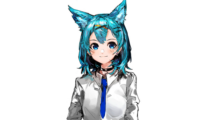 Anime girl with turquoise hair and cat ears