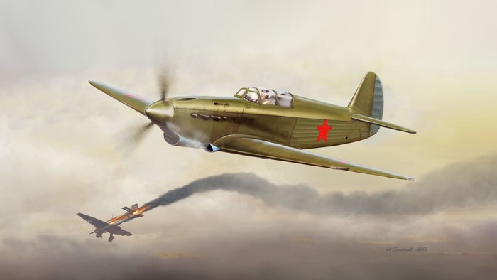Artwork of Yakovlev Yak-1 in combat during WWII