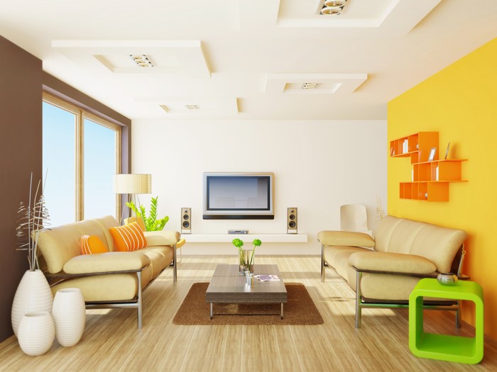 Colorful living room interior with modern furniture