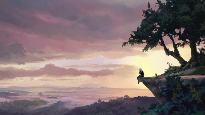 Rayla from The Dragon Prince sitting on a cliff