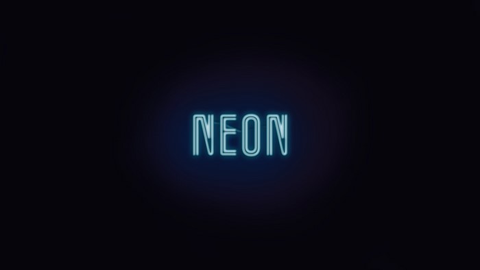 Blue neon sign that says NEON
