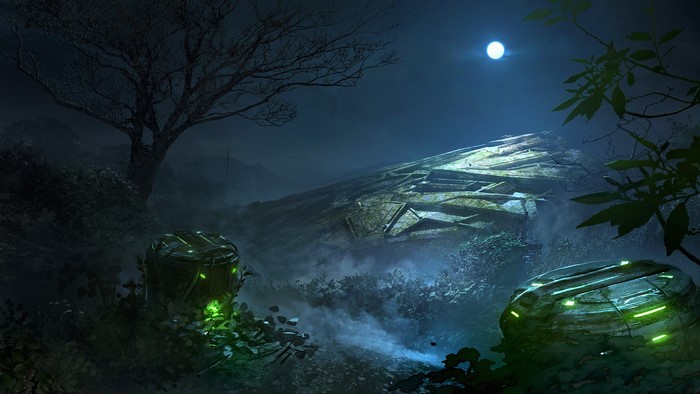 XCOM 2 concept art of crashed alien ship