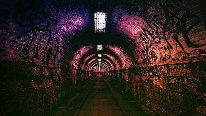 Graffiti tunnel with lights