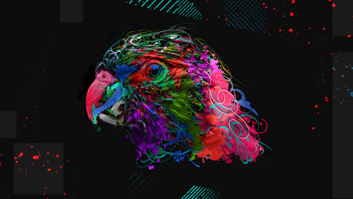 Abstract digital art of a colorful parrot head