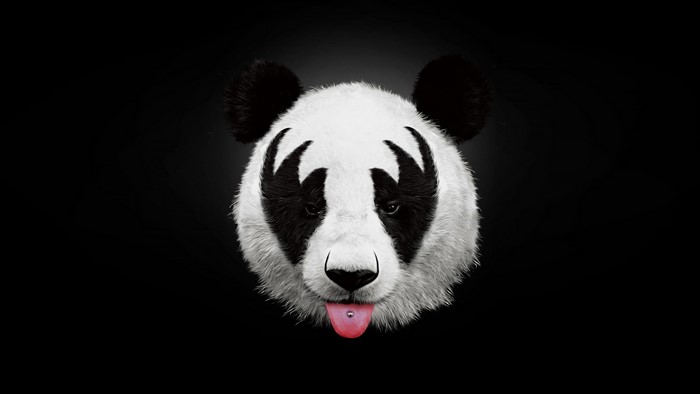 Panda with Kiss face paint and tongue piercing